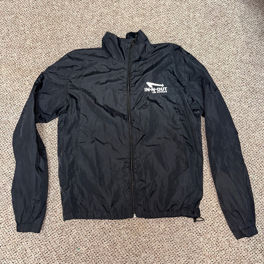 In-N-Out Burger Windbreaker‎ Jacket Black Full Zip Employee Uniform Logo Mens L